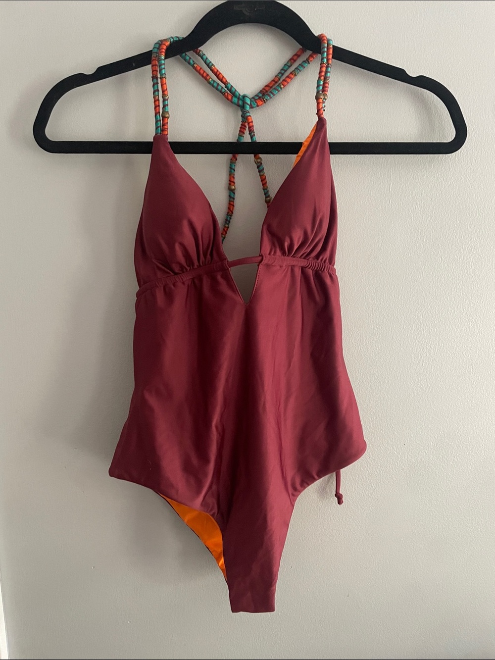 beaded strapy one piece bathing suit